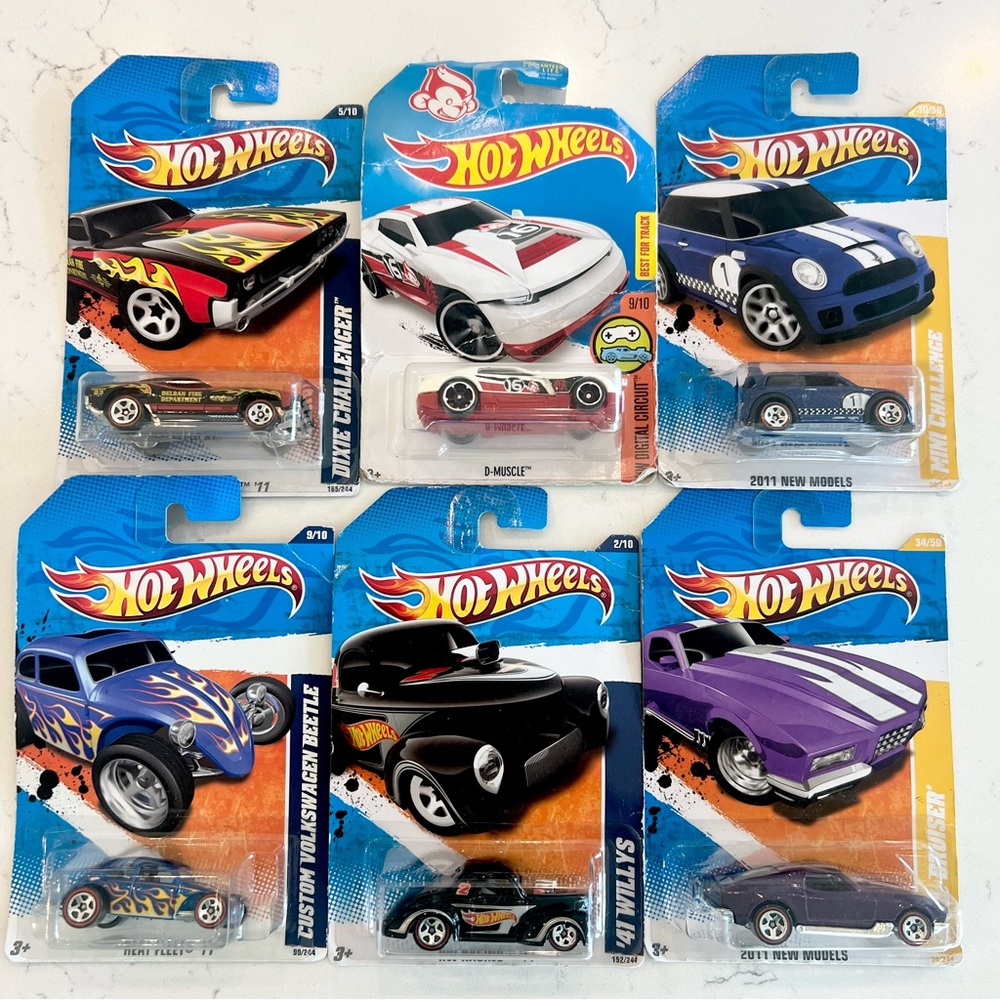 Kids Toy Car Pack — Assorted Blue, White, Red, Purple, Black